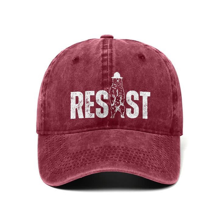 Cappellino da baseball regolabile in denim lavato con stampa orso Resist