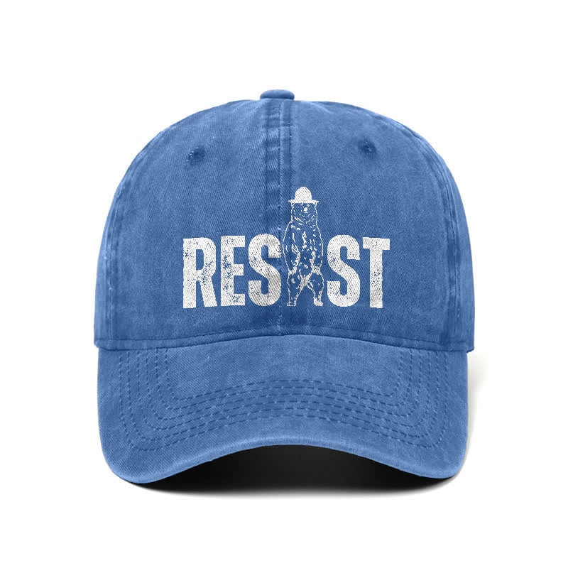 Cappellino da baseball regolabile in denim lavato con stampa orso Resist