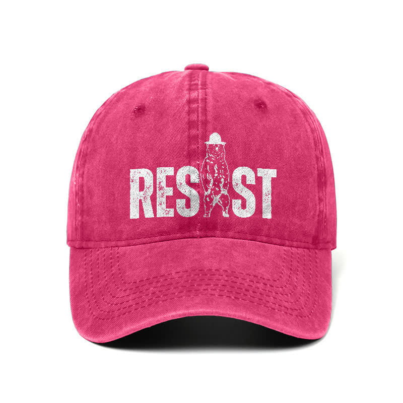 Cappellino da baseball regolabile in denim lavato con stampa orso Resist