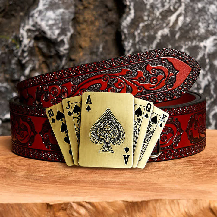 Cintura in pelle Royal Flush bronzo fai da te da uomo con accendino nascosto - Poker - Cintura marrone intagliata - 42 - image 8