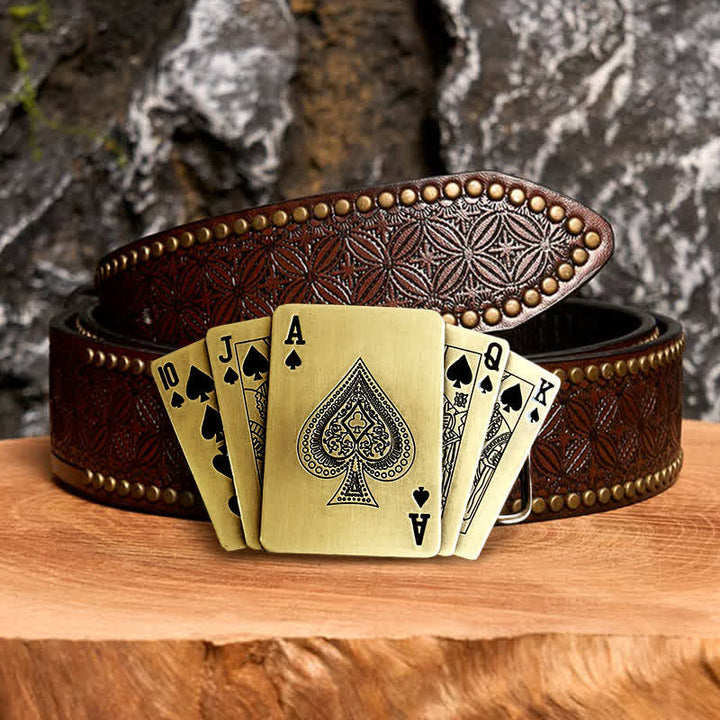 Cintura in pelle Royal Flush bronzo fai da te da uomo con accendino nascosto