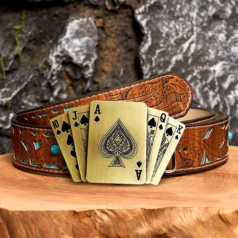 Cintura in pelle Royal Flush bronzo fai da te da uomo con accendino nascosto - Poker - Cintura intagliata turchese - 42 - image 5