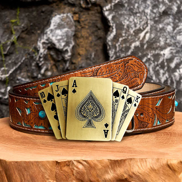 Cintura in pelle Royal Flush bronzo fai da te da uomo con accendino nascosto - Poker - Cintura intagliata turchese - 42 - image 5