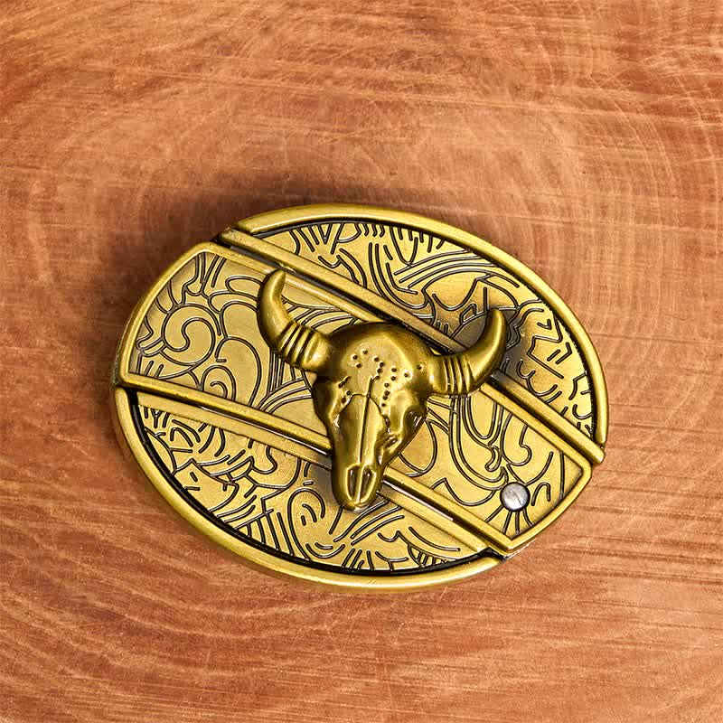 Cintura in pelle con coltello pieghevole nascosto Longhorn Bull in bronzo fai da te da uomo - image 4