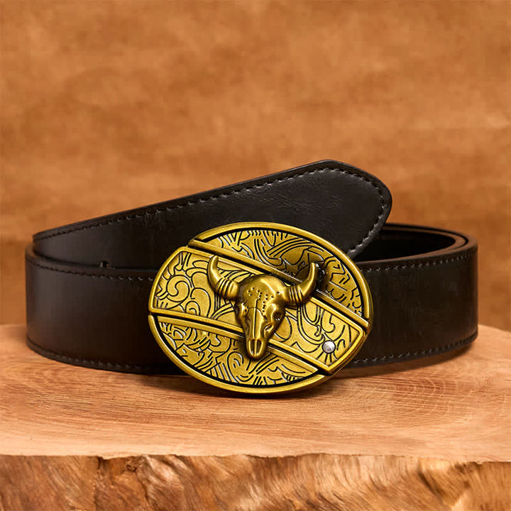 Cintura in pelle con coltello pieghevole nascosto Longhorn Bull in bronzo fai da te da uomo - Toro dalle lunghe corna - Cintura nera in PU - 42 - image 5