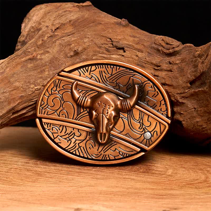 Cintura in pelle con coltello pieghevole nascosto Longhorn Bull in bronzo rosso fai da te da uomo - Toro dalle lunghe corna - Senza cintura - Cintura non inclusa - image 1