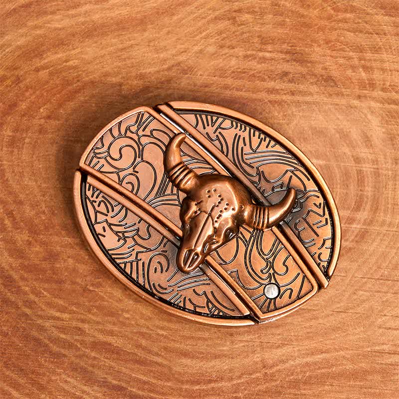 Cintura in pelle con coltello pieghevole nascosto Longhorn Bull in bronzo rosso fai da te da uomo - image 3