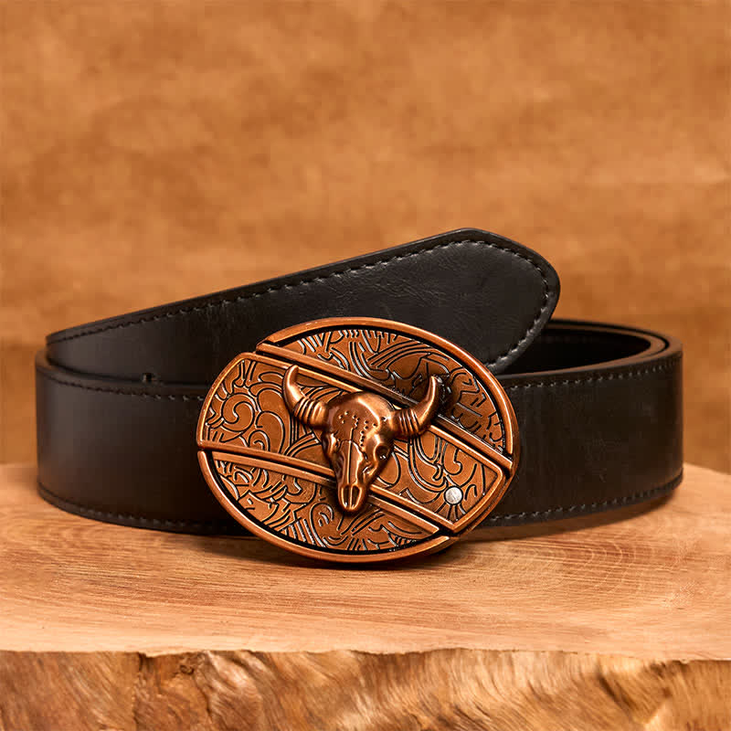 Cintura in pelle con coltello pieghevole nascosto Longhorn Bull in bronzo rosso fai da te da uomo - Toro dalle lunghe corna - Cintura nera in PU - 42 - image 5