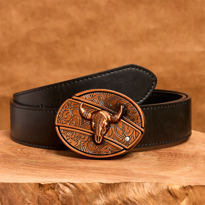 Cintura in pelle con coltello pieghevole nascosto Longhorn Bull in bronzo rosso fai da te da uomo - Toro dalle lunghe corna - Cintura nera in PU - 42 - image 5