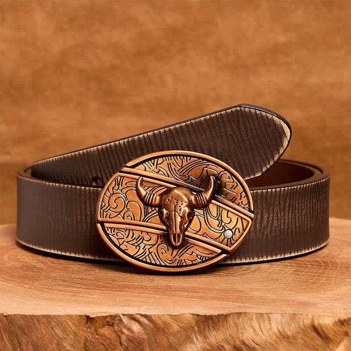 Cintura in pelle con coltello pieghevole nascosto Longhorn Bull in bronzo rosso fai da te da uomo - Toro dalle lunghe corna - Cintura marrone anticata - 42 - image 9