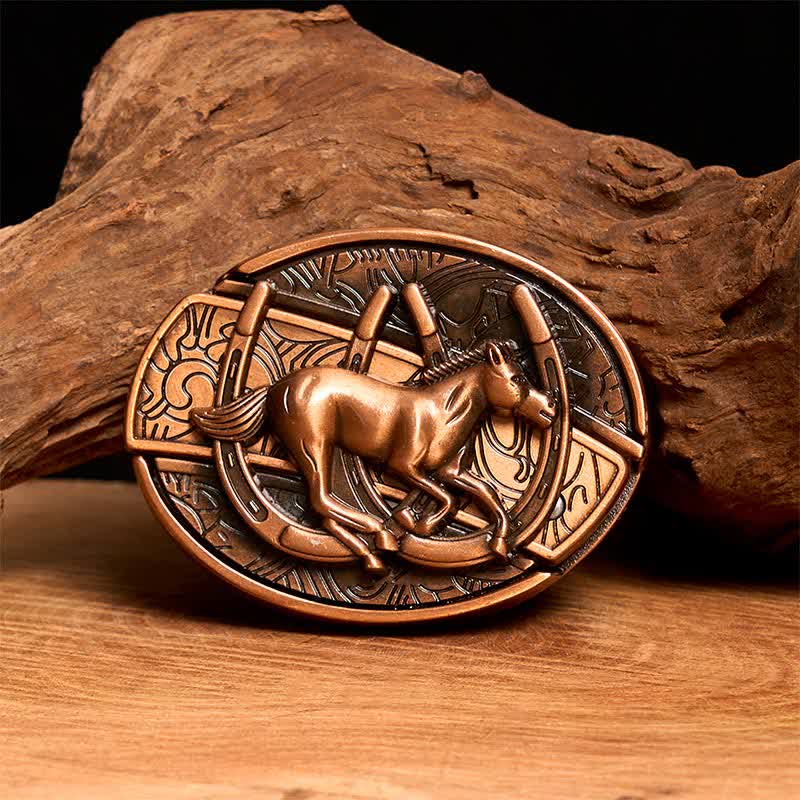 Cintura in pelle con coltello pieghevole nascosto a forma di cavallo al galoppo in bronzo rosso fai da te da uomo - Cavallo al galoppo - Senza cintura - Cintura non inclusa - image 1