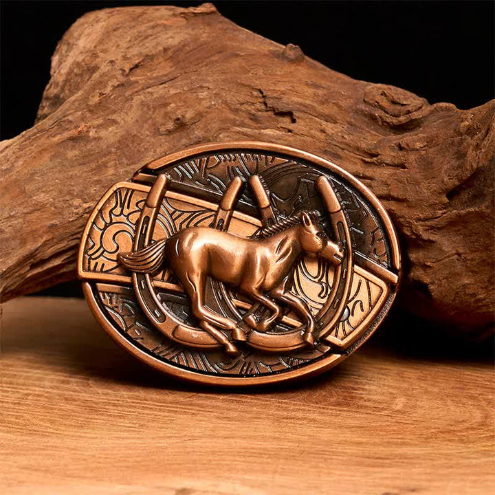 Cintura in pelle con coltello pieghevole nascosto a forma di cavallo al galoppo in bronzo rosso fai da te da uomo - Cavallo al galoppo - Senza cintura - Cintura non inclusa - image 1