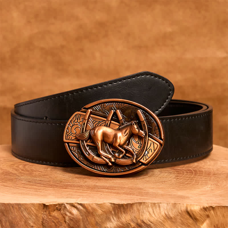 Cintura in pelle con coltello pieghevole nascosto a forma di cavallo al galoppo in bronzo rosso fai da te da uomo - Cavallo al galoppo - Cintura nera in PU - 42 - image 5