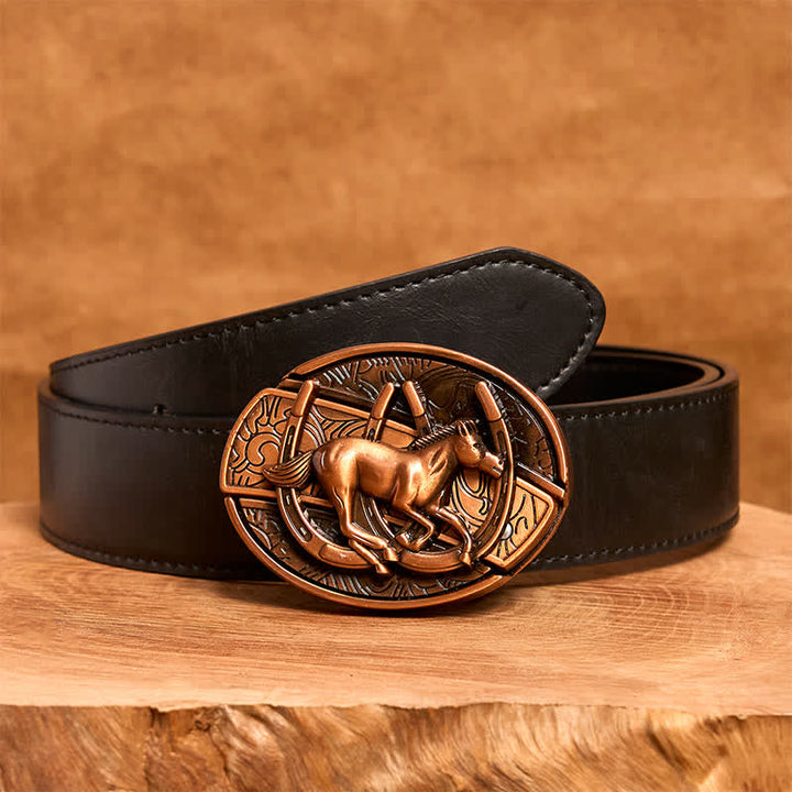 Cintura in pelle con coltello pieghevole nascosto a forma di cavallo al galoppo in bronzo rosso fai da te da uomo - Cavallo al galoppo - Cintura nera in PU - 42 - image 5