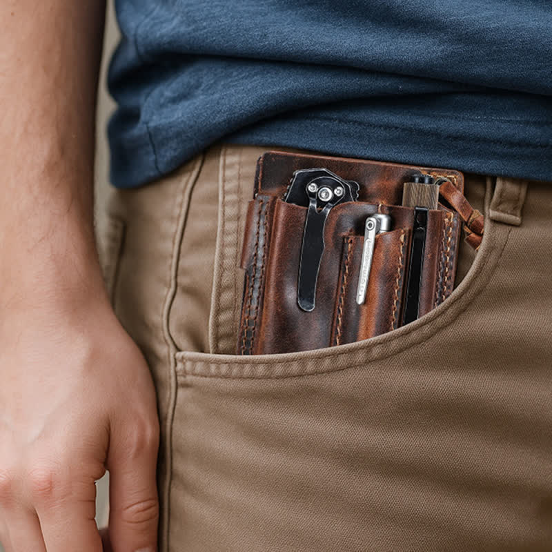 Portafoglio EDC con nome personalizzato, tascabile, organizer, cintura in pelle - image 2