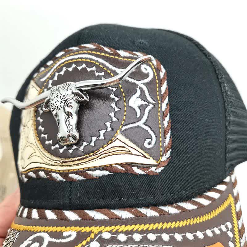 Cappello da camion messicano con motivo in metallo 3D nero, stile etnico occidentale (pre-vendita) - image 4