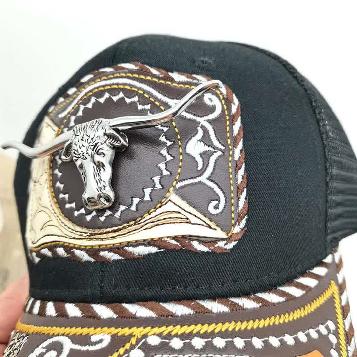 Cappello da camion messicano con motivo in metallo 3D nero, stile etnico occidentale (pre-vendita) - image 4