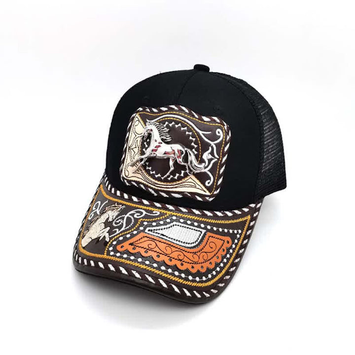 Cappello da camion messicano con motivo in metallo 3D nero, stile etnico occidentale (pre-vendita) - Cavallo - Regolabile (circa 22"-23 5/8") - image 8