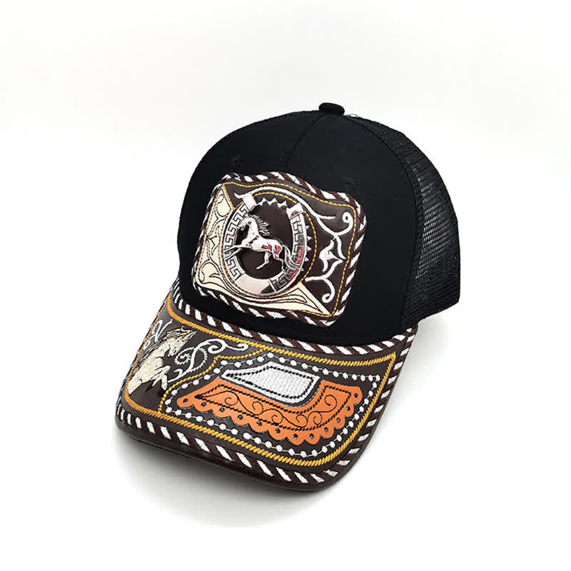 Cappello da camion messicano con motivo in metallo 3D nero, stile etnico occidentale (pre-vendita) - Ferro di cavallo - Regolabile (circa 22"-23 5/8") - image 6