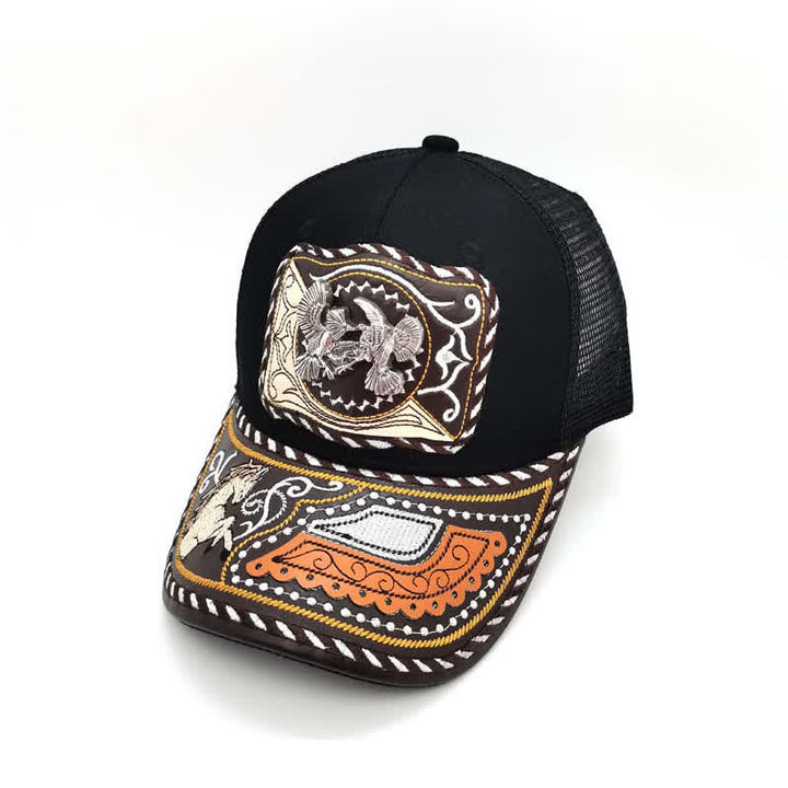 Cappello da camion messicano con motivo in metallo 3D nero, stile etnico occidentale (pre-vendita) - Uccelli - Regolabile (circa 22"-23 5/8") - image 14