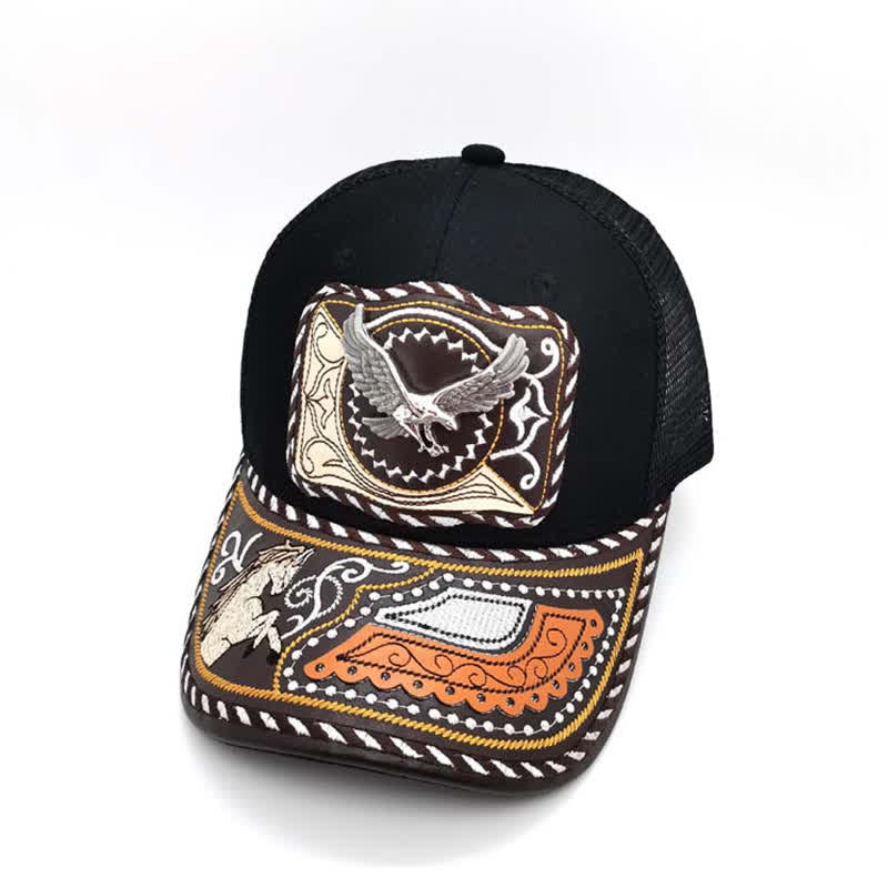 Cappello da camion messicano con motivo in metallo 3D nero, stile etnico occidentale (pre-vendita) - Aquila - Regolabile (circa 22"-23 5/8") - image 12