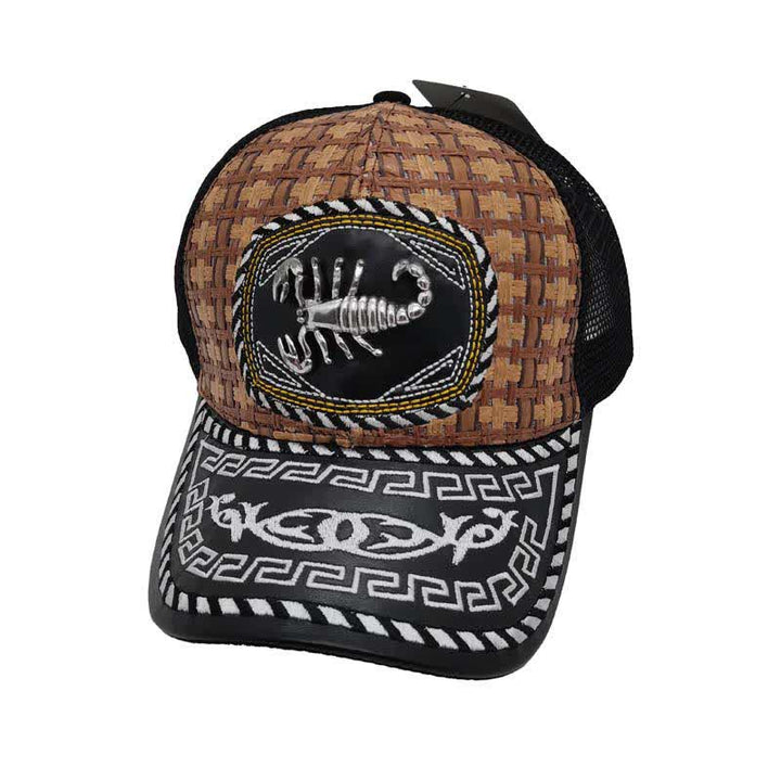 Cappello da camionista messicano in rete etnica con motivo metallico 3D marrone (pre-vendita) - Scorpion - M (22"-22 7/8") - image 6