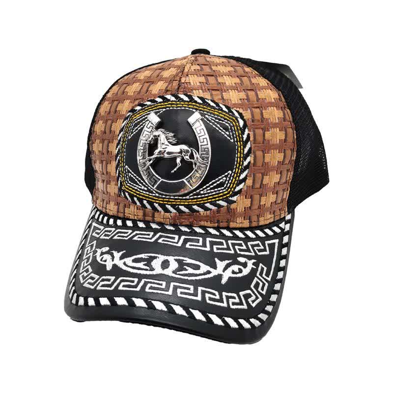 Cappello da camionista messicano in rete etnica con motivo metallico 3D marrone (pre-vendita) - Ferro di cavallo - M (22"-22 7/8") - image 3