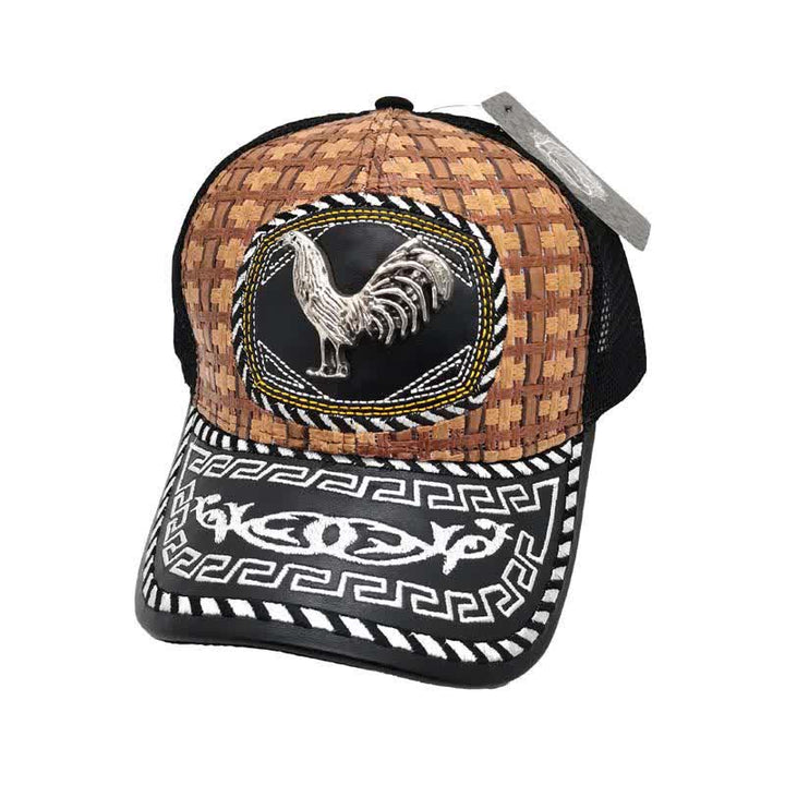 Cappello da camionista messicano in rete etnica con motivo metallico 3D marrone (pre-vendita) - Gallo - M (22"-22 7/8") - image 4