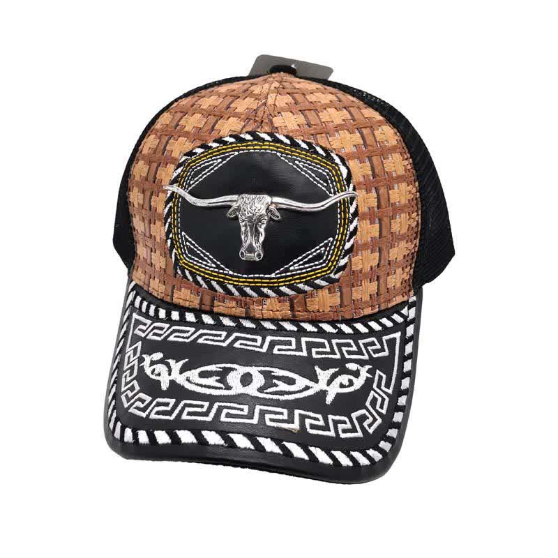 Cappello da camionista messicano in rete etnica con motivo metallico 3D marrone (pre-vendita) - Toro - M (22"-22 7/8") - image 1
