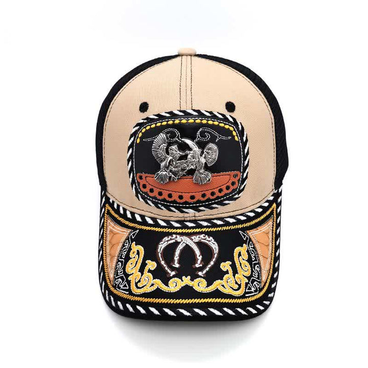 Cappello da camionista messicano in rete etnica con decorazioni in metallo 3D e ricamo beige (pre-vendita) - image 12