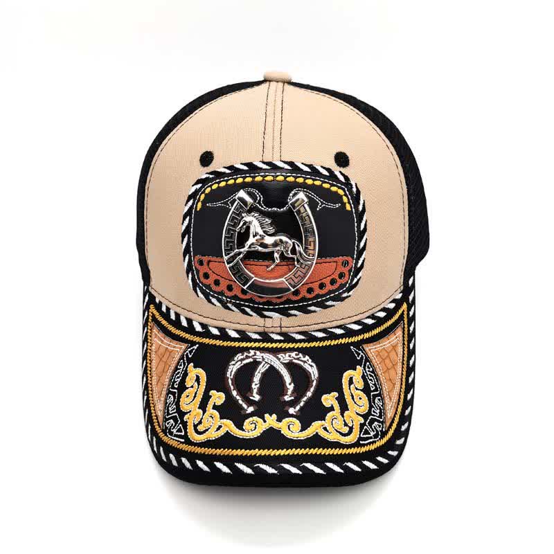 Cappello da camionista messicano in rete etnica con decorazioni in metallo 3D e ricamo beige (pre-vendita) - image 3