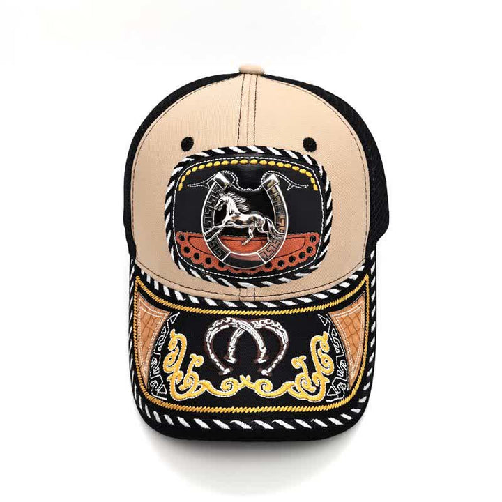 Cappello da camionista messicano in rete etnica con decorazioni in metallo 3D e ricamo beige (pre-vendita) - image 3