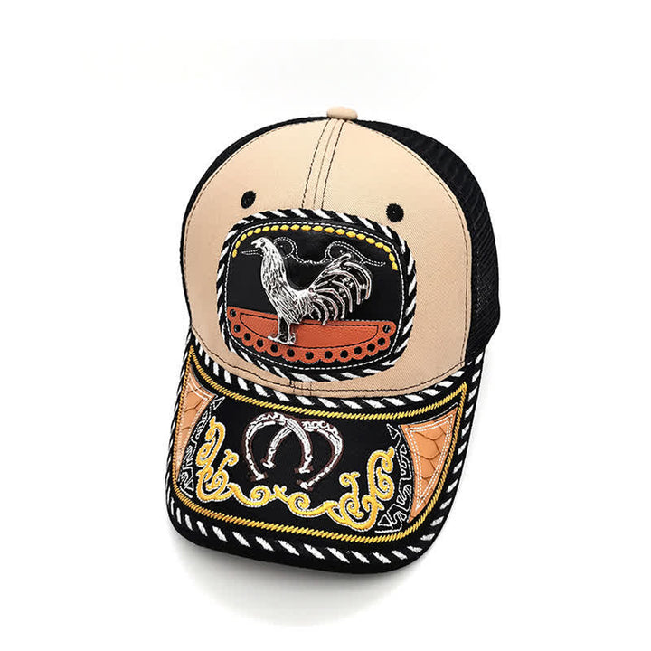 Cappello da camionista messicano in rete etnica con decorazioni in metallo 3D e ricamo beige (pre-vendita) - Gallo - Regolabile (22"-23 5/8") - image 8