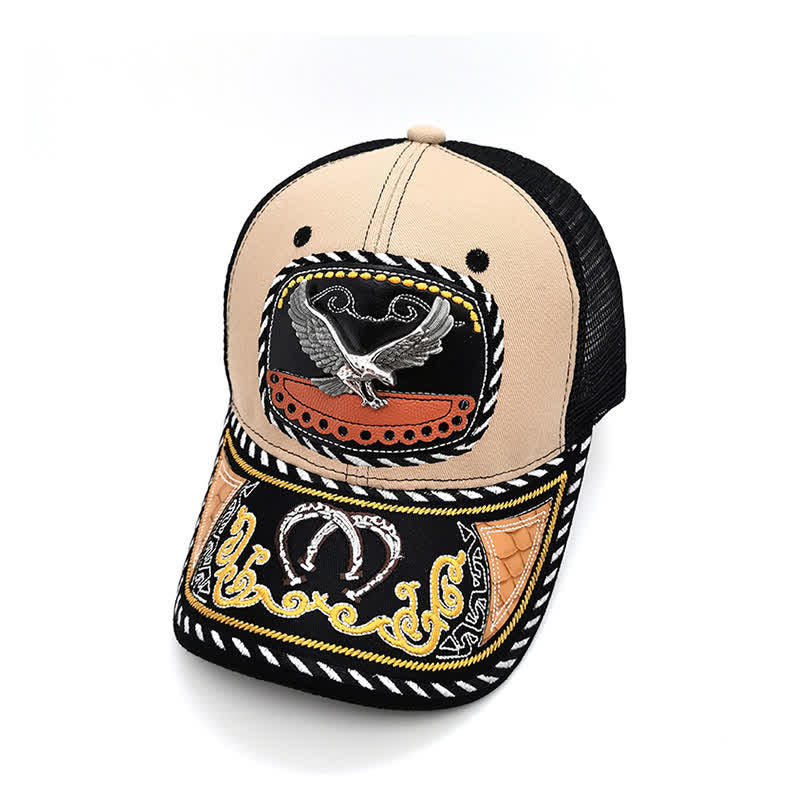 Cappello da camionista messicano in rete etnica con decorazioni in metallo 3D e ricamo beige (pre-vendita) - Aquila - Regolabile (22"-23 5/8") - image 6