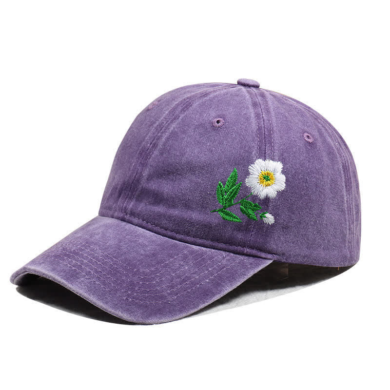 Cappellino da baseball regolabile con motivo floreale a margherita ricamato estivo - Stile n. 1 - Viola - Regolabile (circa 21 5/8"-22 7/8") - image 1