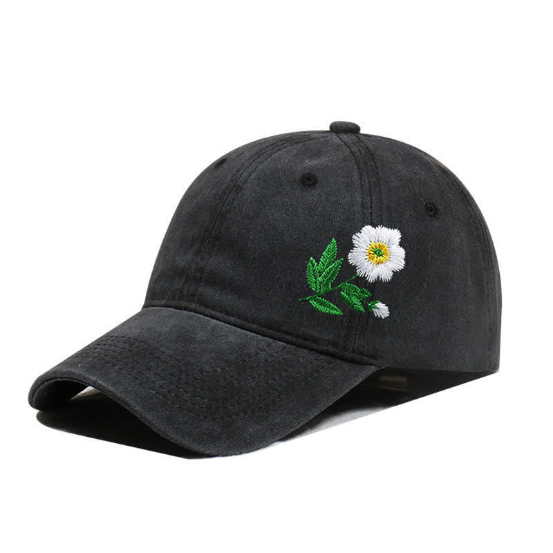 Cappellino da baseball regolabile con motivo floreale a margherita ricamato estivo - Stile n. 1 - Nero - Regolabile (circa 21 5/8"-22 7/8") - image 3