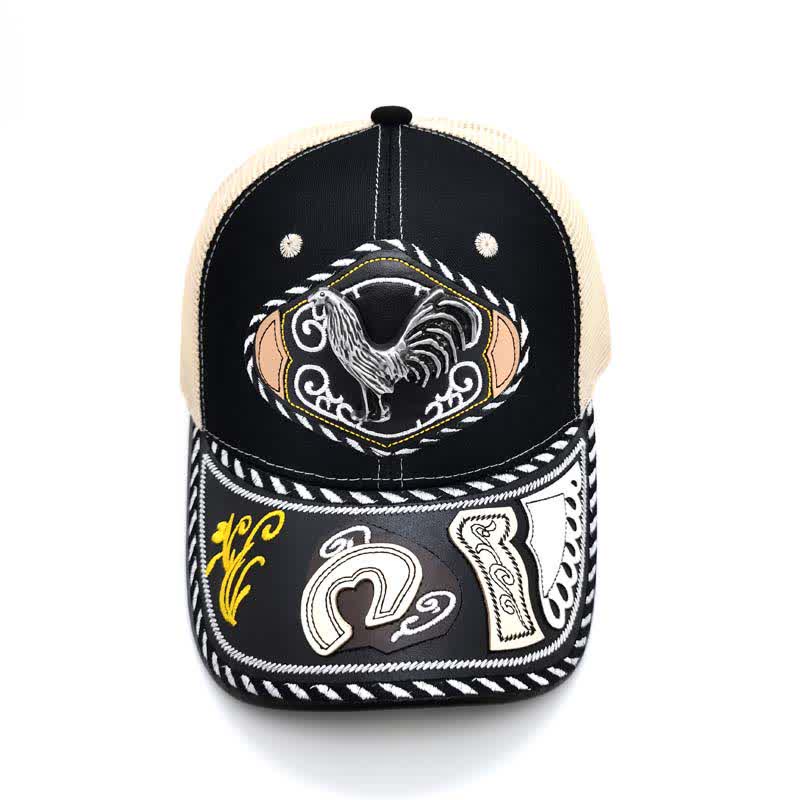 Cappello da camionista messicano etnico in rete beige con decorazione in metallo 3D nero (pre-vendita) - image 7