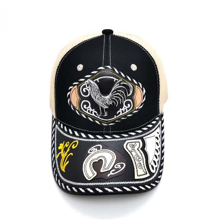 Cappello da camionista messicano etnico in rete beige con decorazione in metallo 3D nero (pre-vendita) - image 7