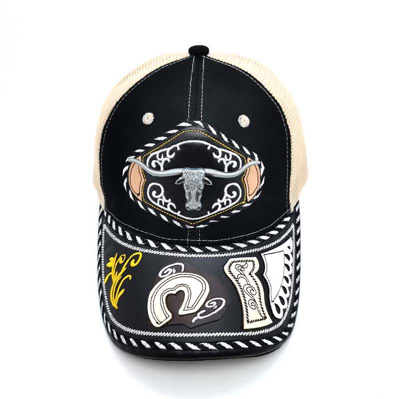 Cappello da camionista messicano etnico in rete beige con decorazione in metallo 3D nero (pre-vendita) - image 3
