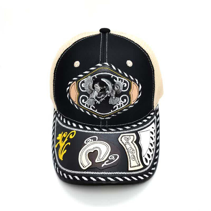 Cappello da camionista messicano etnico in rete beige con decorazione in metallo 3D nero (pre-vendita) - image 11