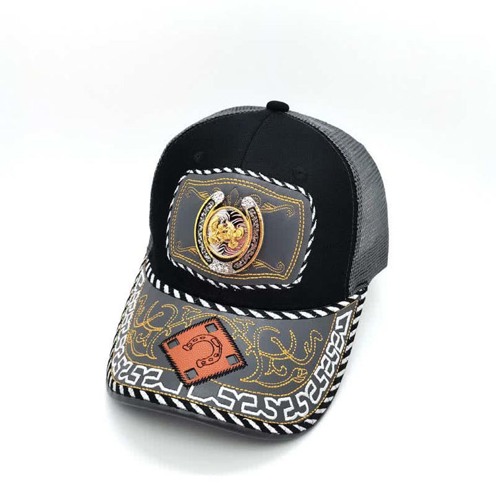 Cappello da camionista messicano etnico in maglia grigia con decorazione in metallo a ferro di cavallo 3D dorato (pre-vendita) - Uccelli - Regolabile (circa 22"-23 5/8") - image 7