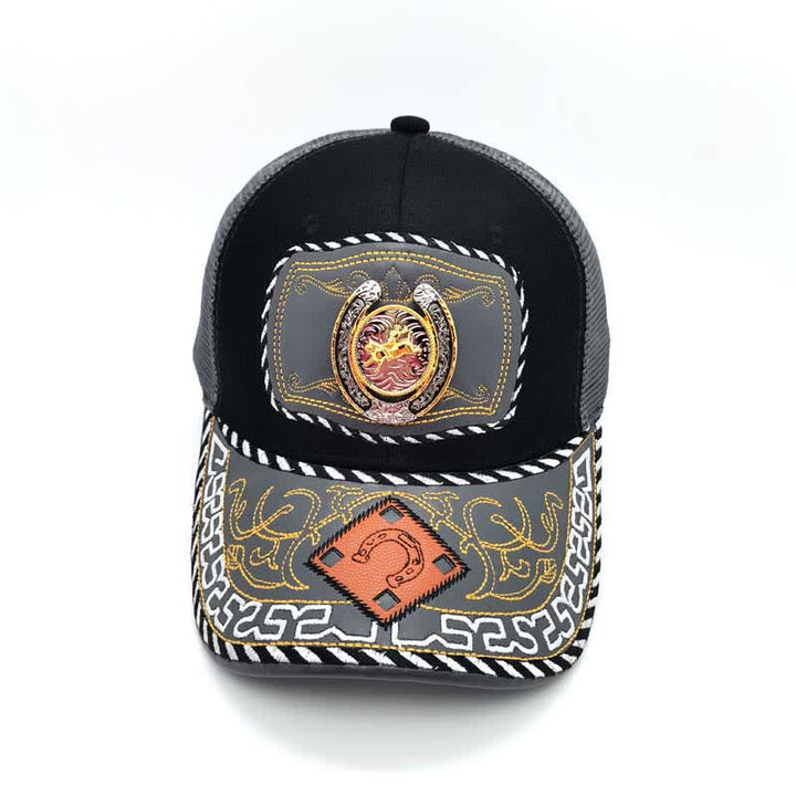 Cappello da camionista messicano etnico in maglia grigia con decorazione in metallo a ferro di cavallo 3D dorato (pre-vendita) - image 6