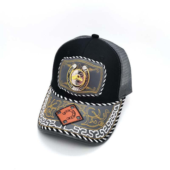 Cappello da camionista messicano etnico in maglia grigia con decorazione in metallo a ferro di cavallo 3D dorato (pre-vendita) - Cappello da cowboy - Regolabile (circa 22"-23 5/8") - image 11