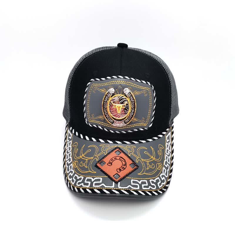 Cappello da camionista messicano etnico in maglia grigia con decorazione in metallo a ferro di cavallo 3D dorato (pre-vendita) - image 4