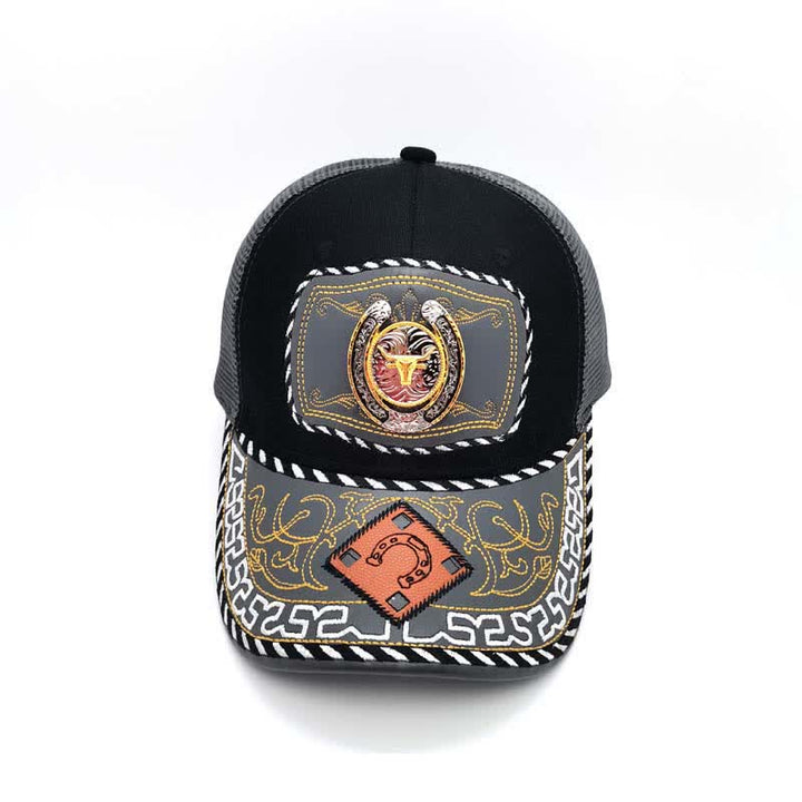 Cappello da camionista messicano etnico in maglia grigia con decorazione in metallo a ferro di cavallo 3D dorato (pre-vendita) - image 4