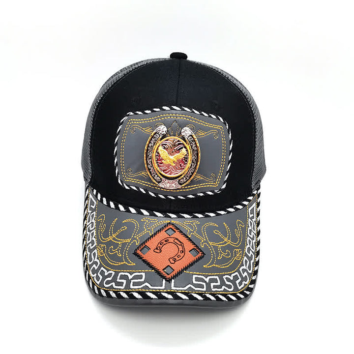 Cappello da camionista messicano etnico in maglia grigia con decorazione in metallo a ferro di cavallo 3D dorato (pre-vendita) - image 14