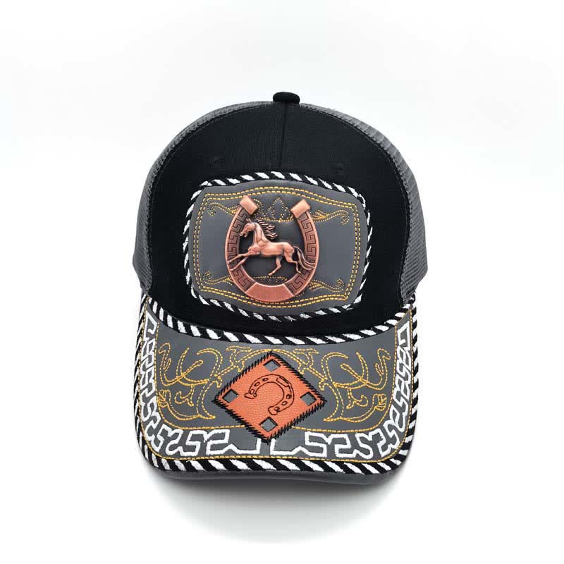 Cappello da camionista messicano in maglia grigia con decorazioni in metallo 3D color rame (pre-vendita) - image 2