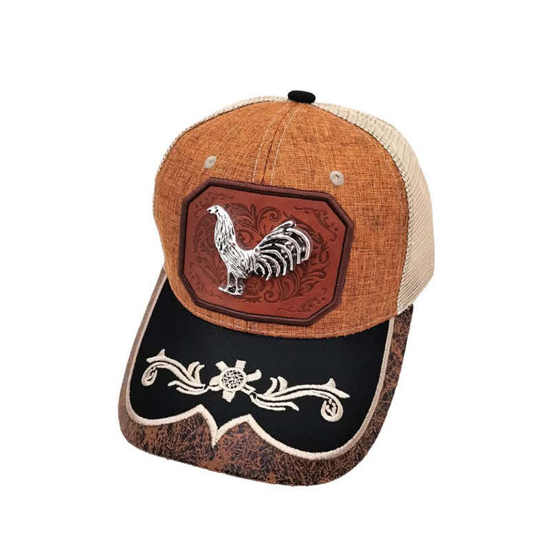Cappello da camionista in rete con ricamo occidentale e decorazione in metallo 3D color argento con gallo (pre-vendita) - Cachi - M (22"-22 7/8") - image 1