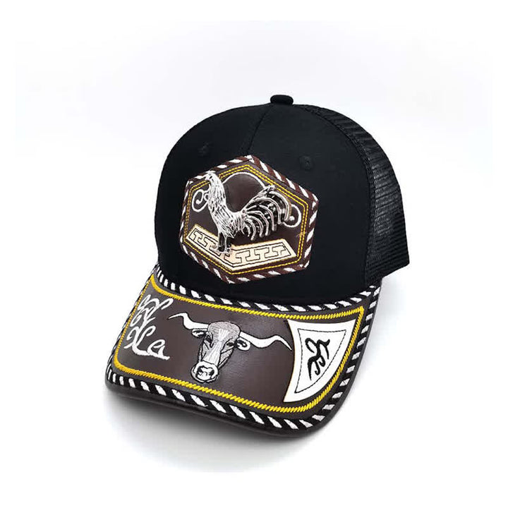 Cappello da camionista in rete nera con ricamo occidentale e decorazione in metallo 3D argentato (pre-vendita) - Gallo - Regolabile (circa 22"-23 5/8") - image 8