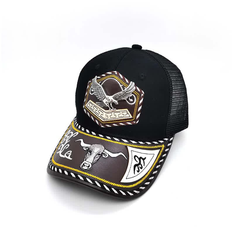 Cappello da camionista in rete nera con ricamo occidentale e decorazione in metallo 3D argentato (pre-vendita) - Aquila - Regolabile (circa 22"-23 5/8") - image 13